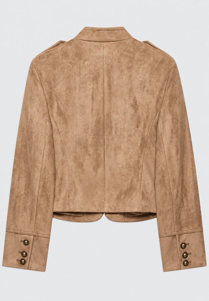 Veste femme effet daim à pattes de boutonnage et col montant - Noémie