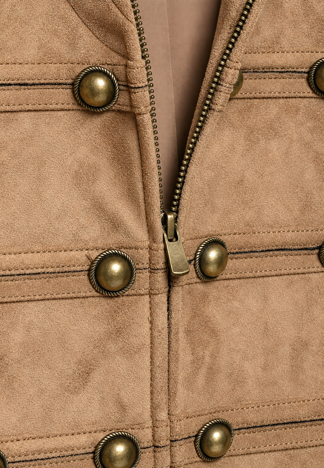Veste femme effet daim à pattes de boutonnage et col montant - Noémie