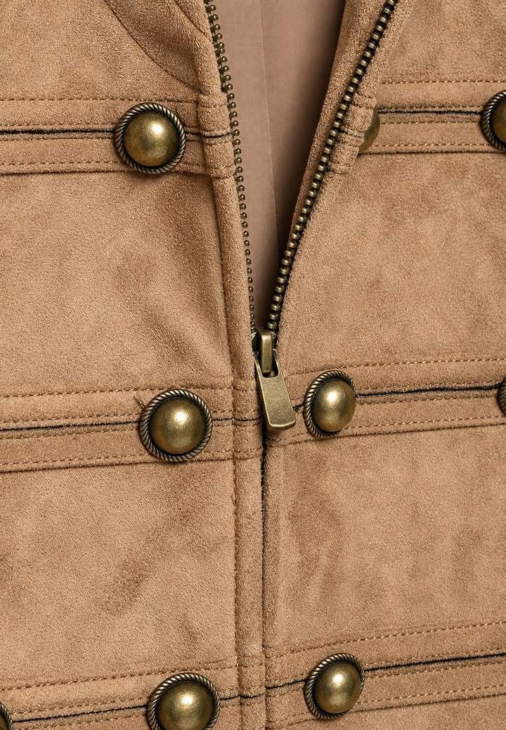 Veste femme effet daim à pattes de boutonnage et col montant - Noémie