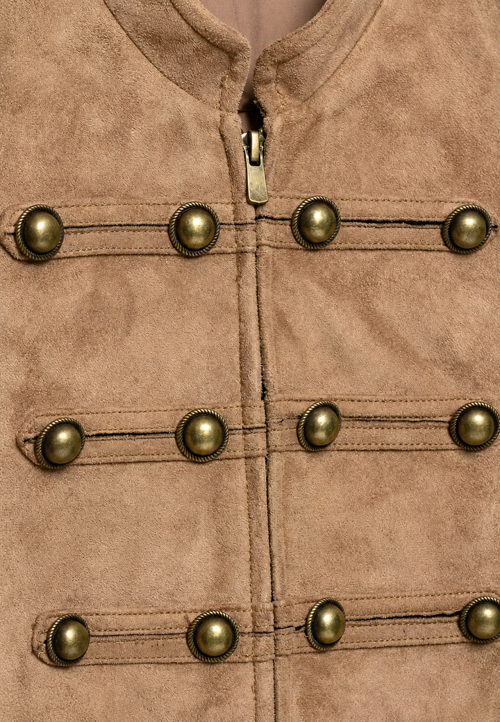 Veste femme effet daim à pattes de boutonnage et col montant - Noémie
