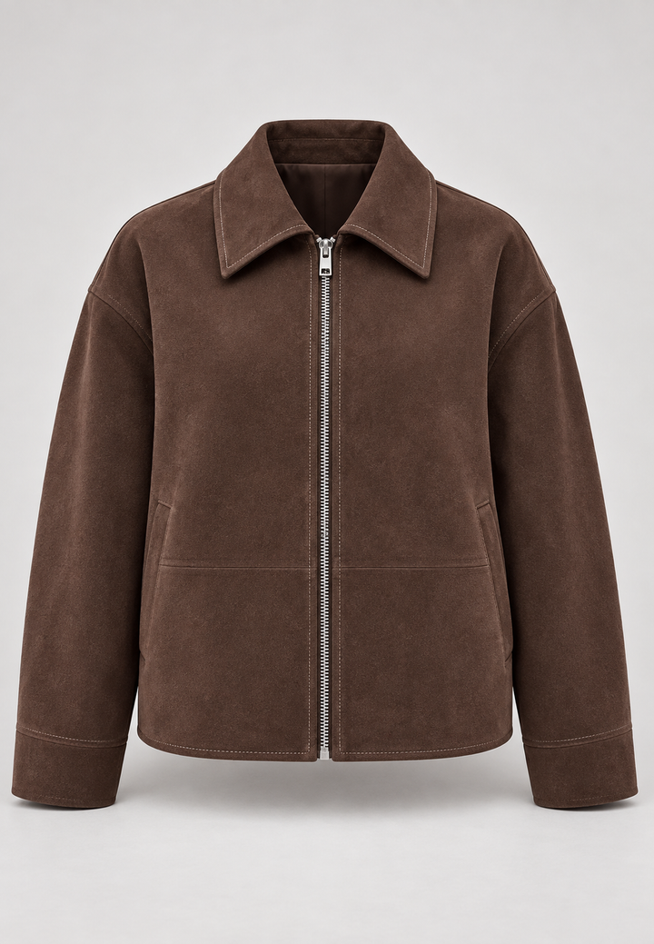 Blouson femme effet daim à coupe droite et zip - Hedvika