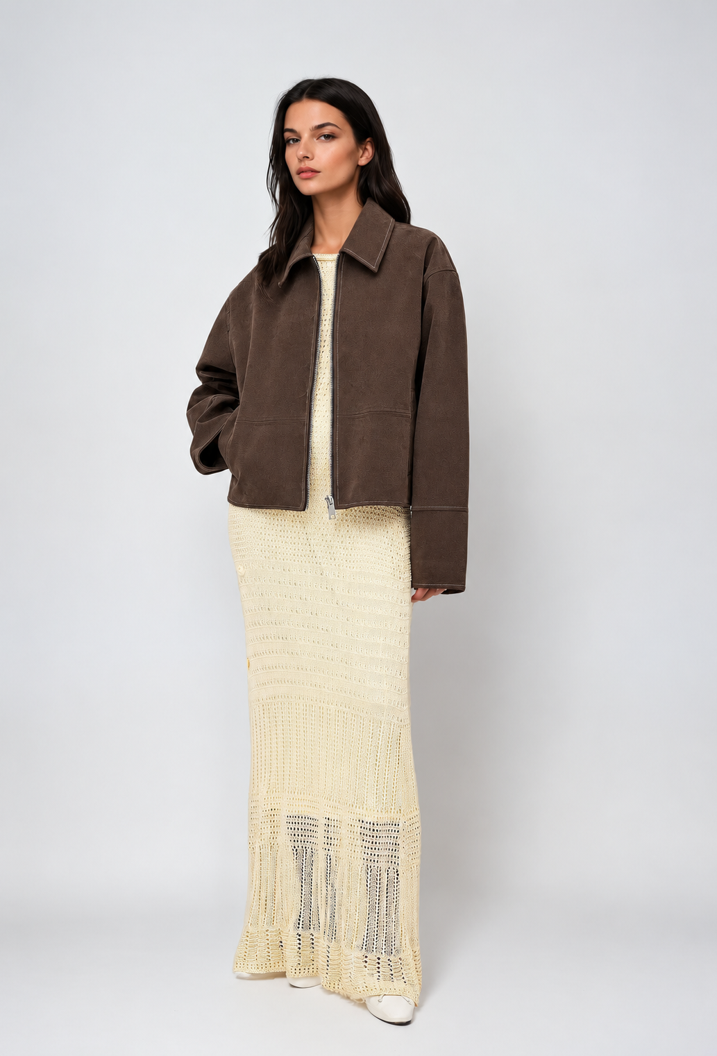 Blouson femme effet daim à coupe droite et zip - Hedvika
