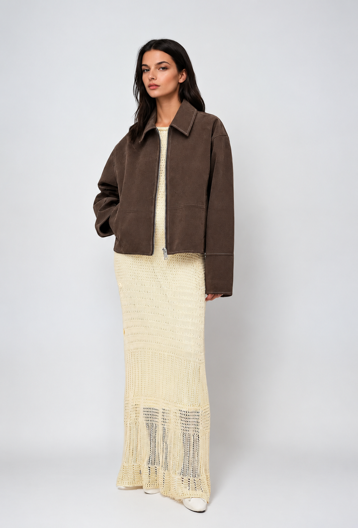 Blouson femme effet daim à coupe droite et zip - Hedvika