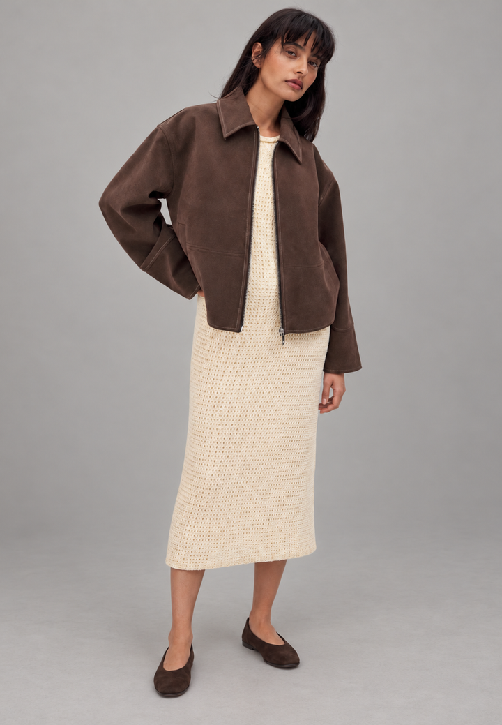 Blouson femme effet daim à coupe droite et zip - Hedvika