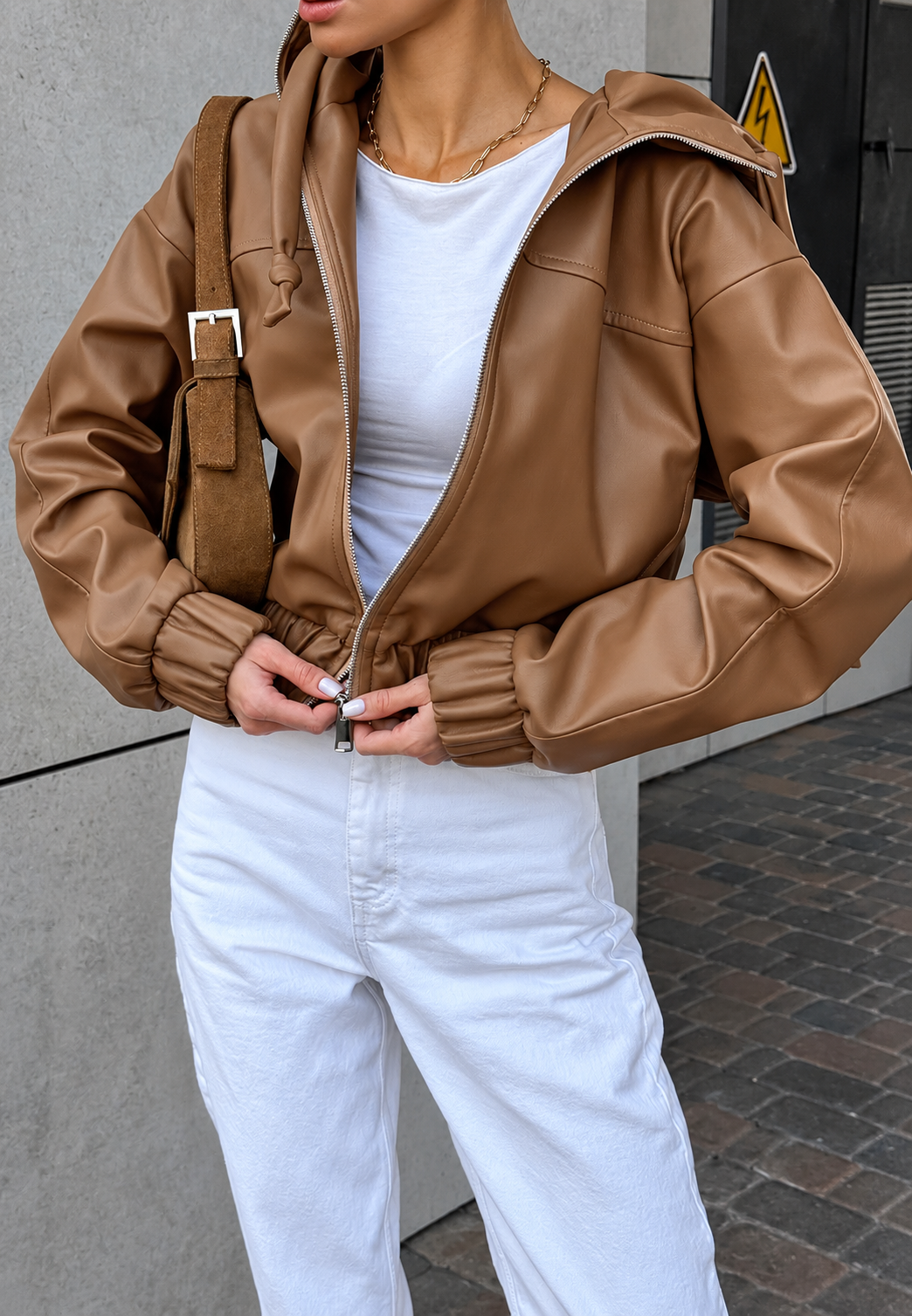 Veste femme effet cuir à capuche et fermeture éclair - Nerea