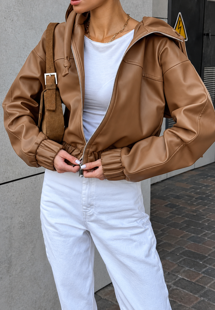 Veste femme effet cuir à capuche et fermeture éclair - Nerea