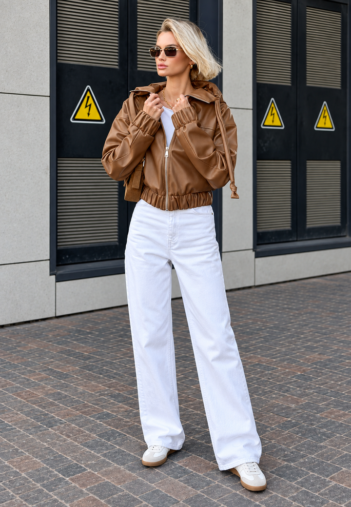 Veste femme effet cuir à capuche et fermeture éclair - Nerea