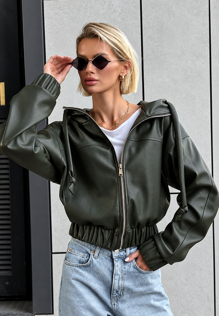Veste femme effet cuir à capuche et fermeture éclair - Nerea