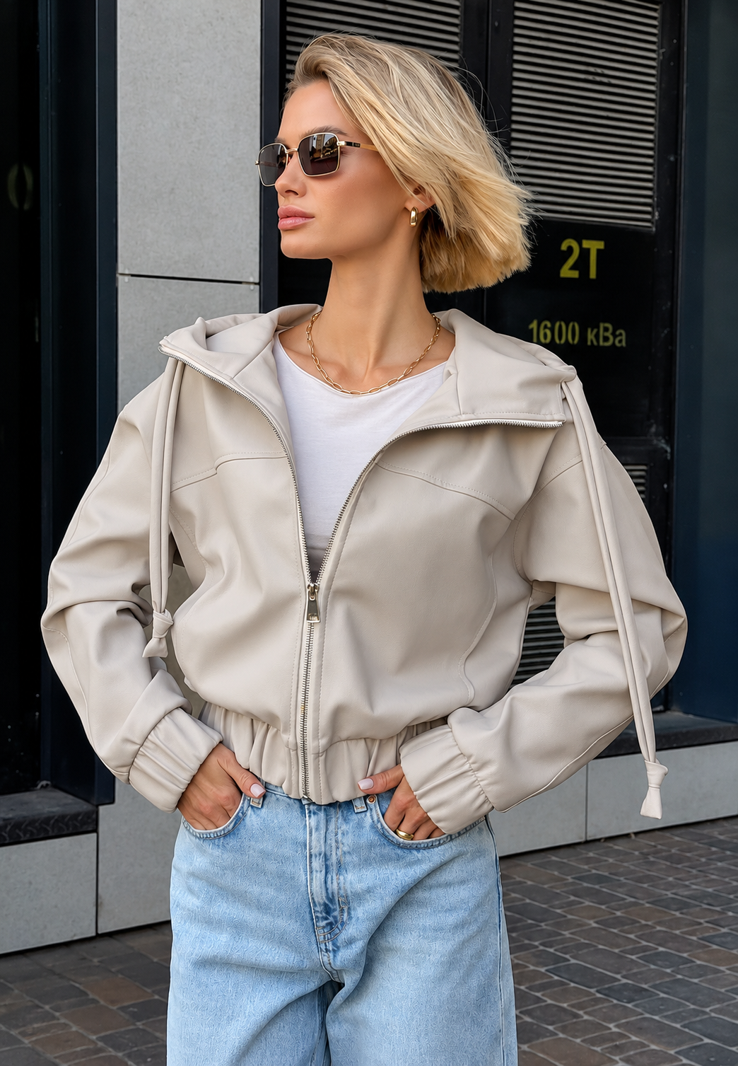 Veste femme effet cuir à capuche et fermeture éclair - Nerea