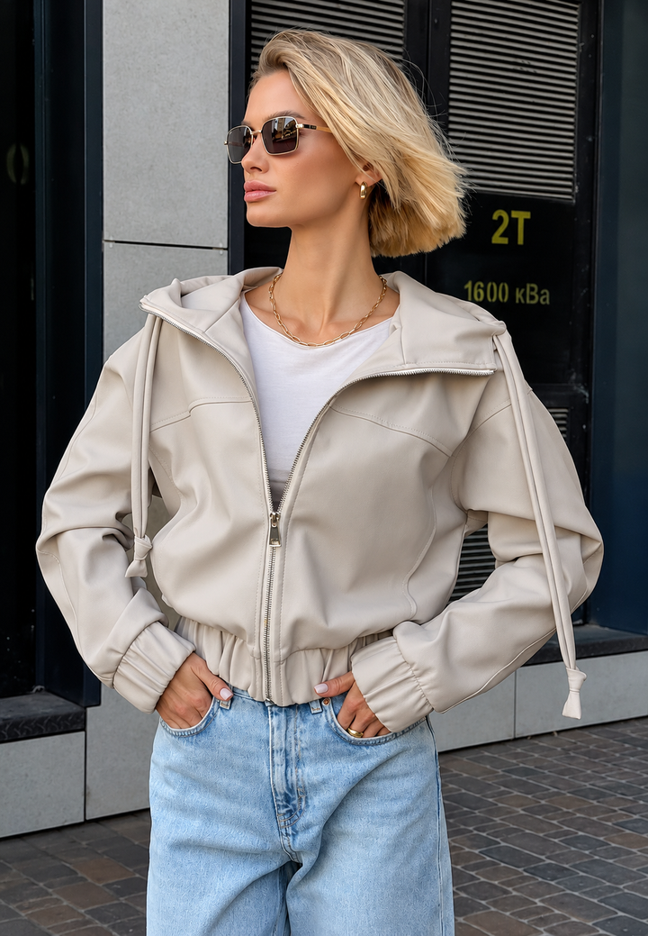 Veste femme effet cuir à capuche et fermeture éclair - Nerea