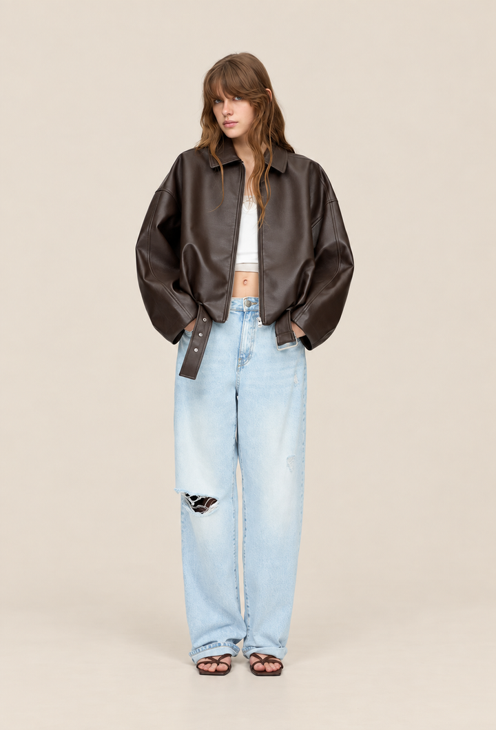 Blouson femme effet cuir avec ceinture à boucle - Ismérie