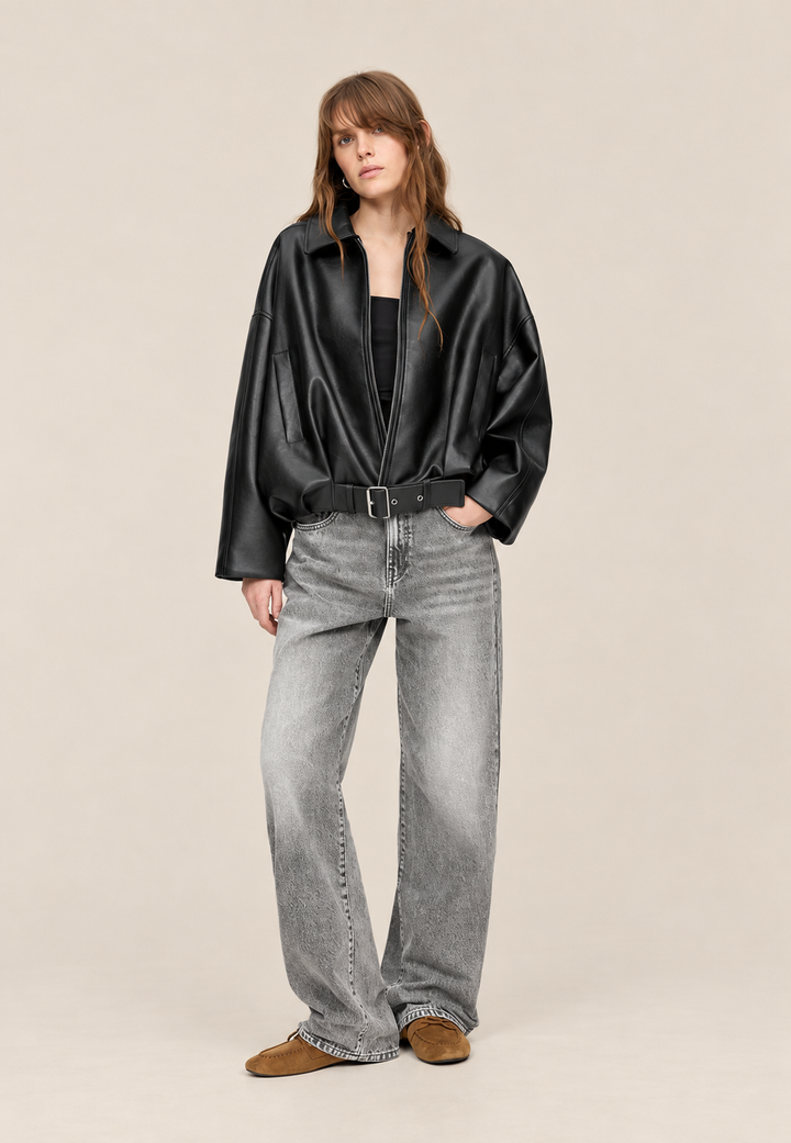 Blouson femme effet cuir avec ceinture à boucle - Ismérie
