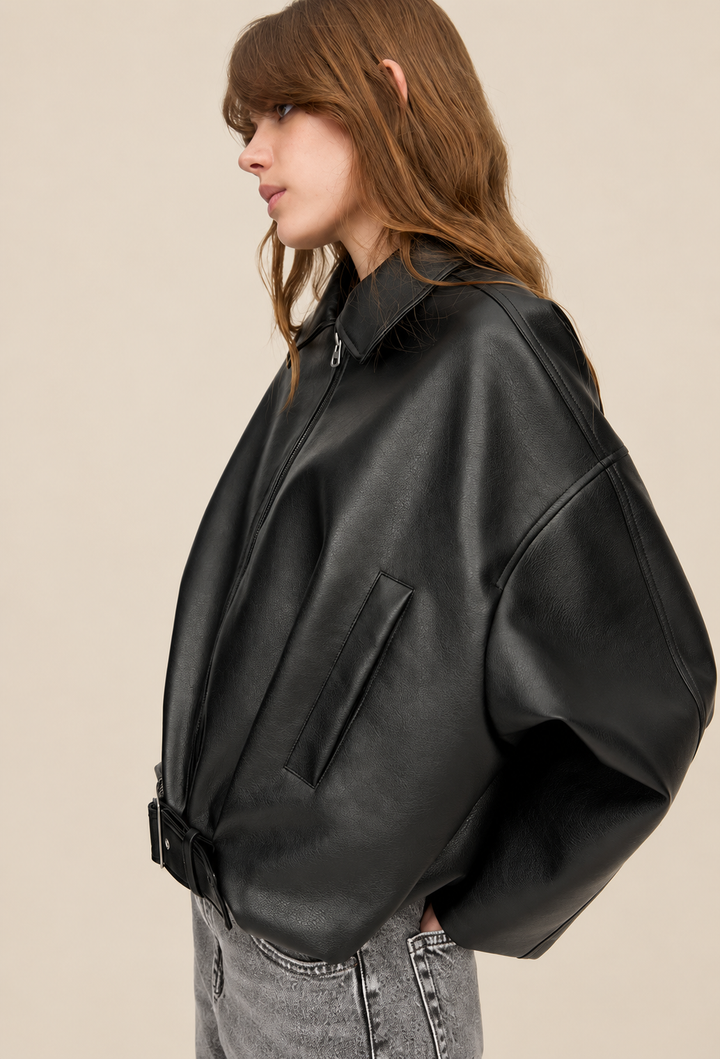 Blouson femme effet cuir avec ceinture à boucle - Ismérie