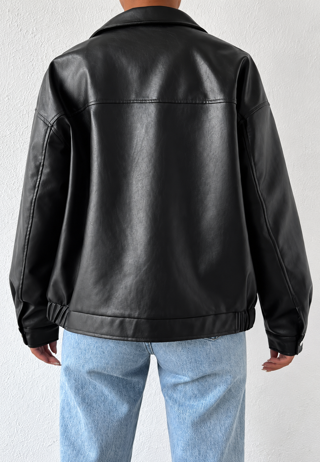 Veste femme effet cuir, fermeture éclair, col chemise - Aroa