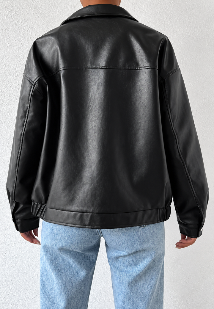 Veste femme effet cuir, fermeture éclair, col chemise - Aroa