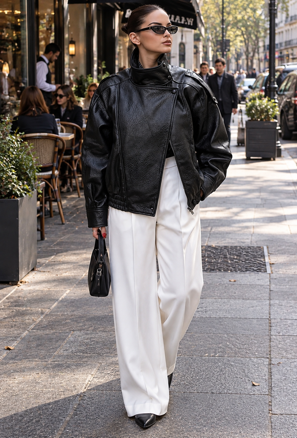 Blouson femme effet cuir à col montant et pattes d&