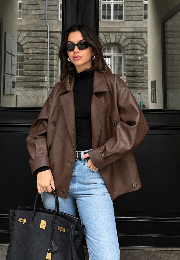 Blouson femme effet cuir oversize à double boutonnage - Dalia