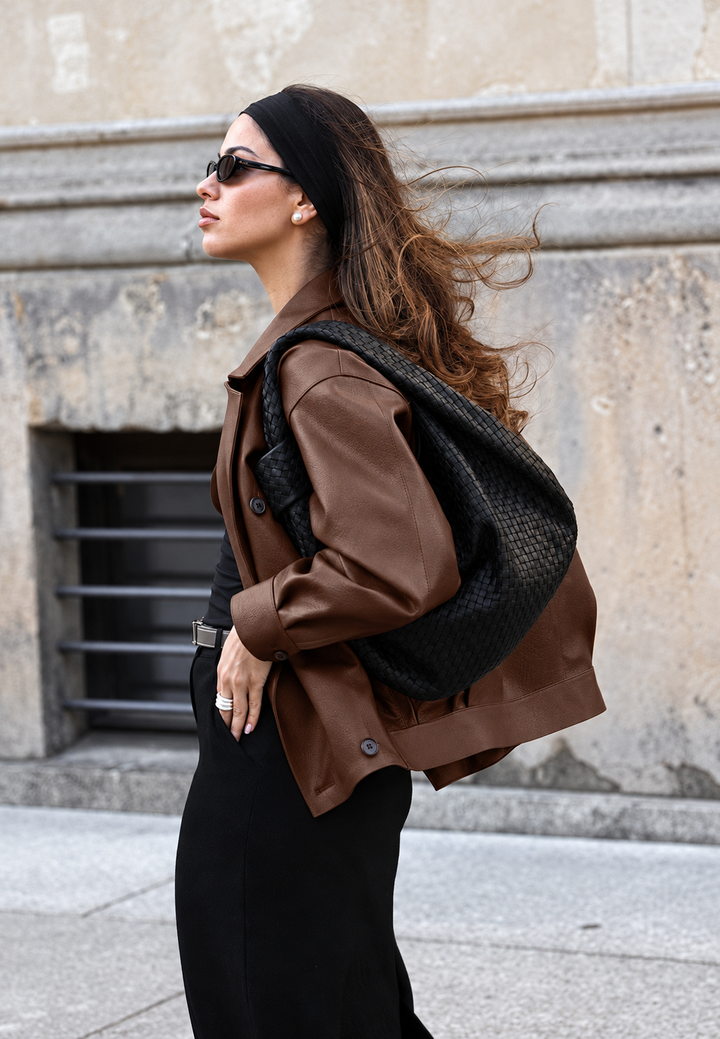 Blouson femme effet cuir oversize à double boutonnage - Dalia