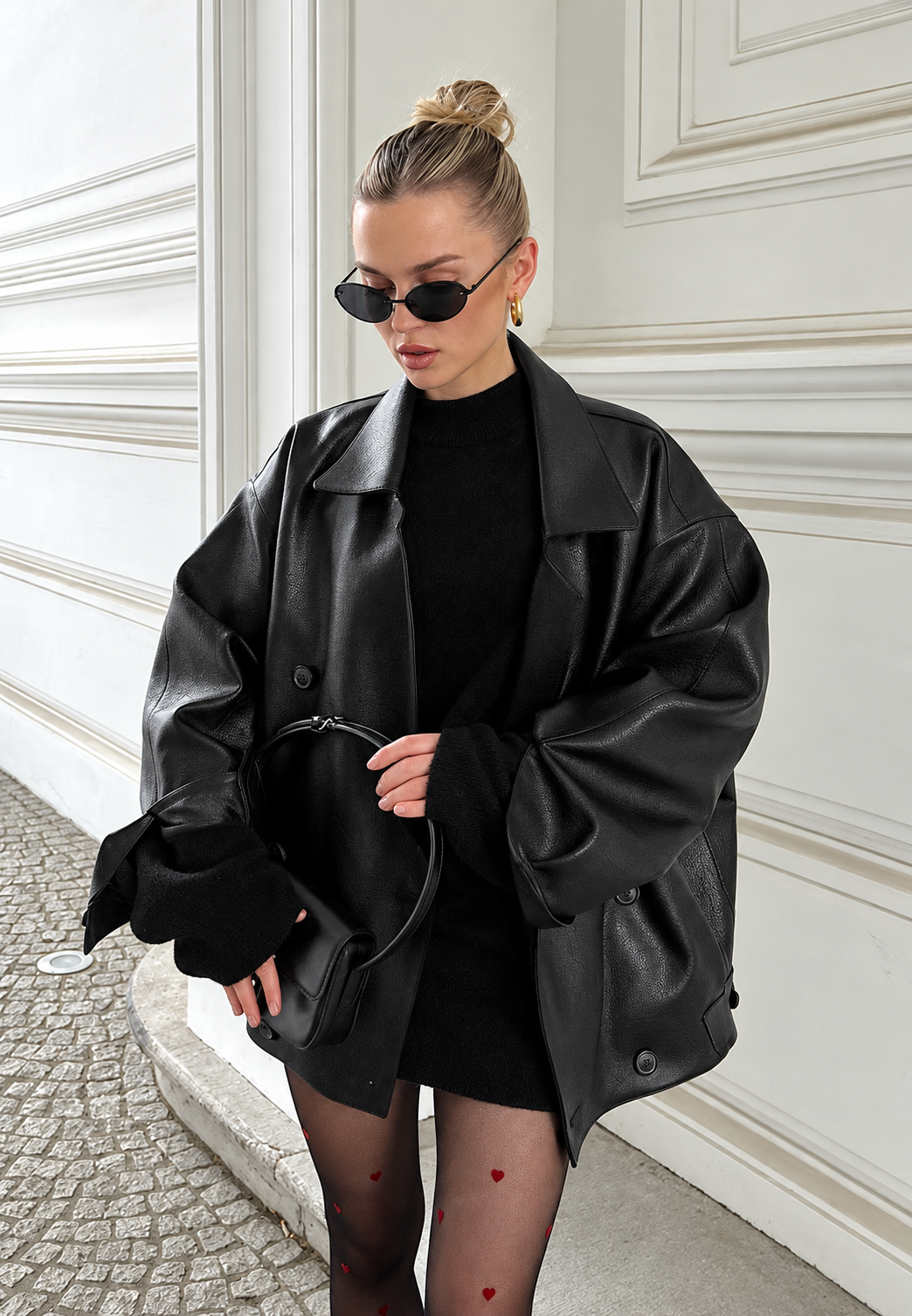 Blouson femme effet cuir oversize à double boutonnage - Dalia