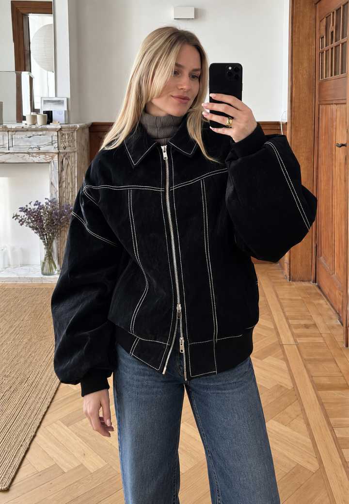 Veste oversize pour femme, effet daim, surpiqûres contrastées - Vela