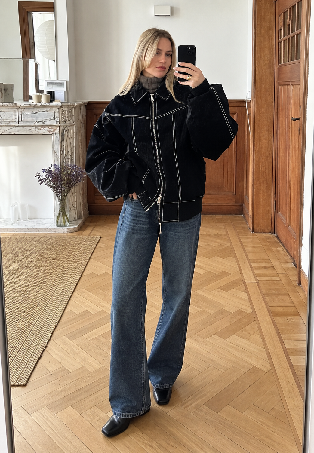 Veste oversize pour femme, effet daim, surpiqûres contrastées - Vela