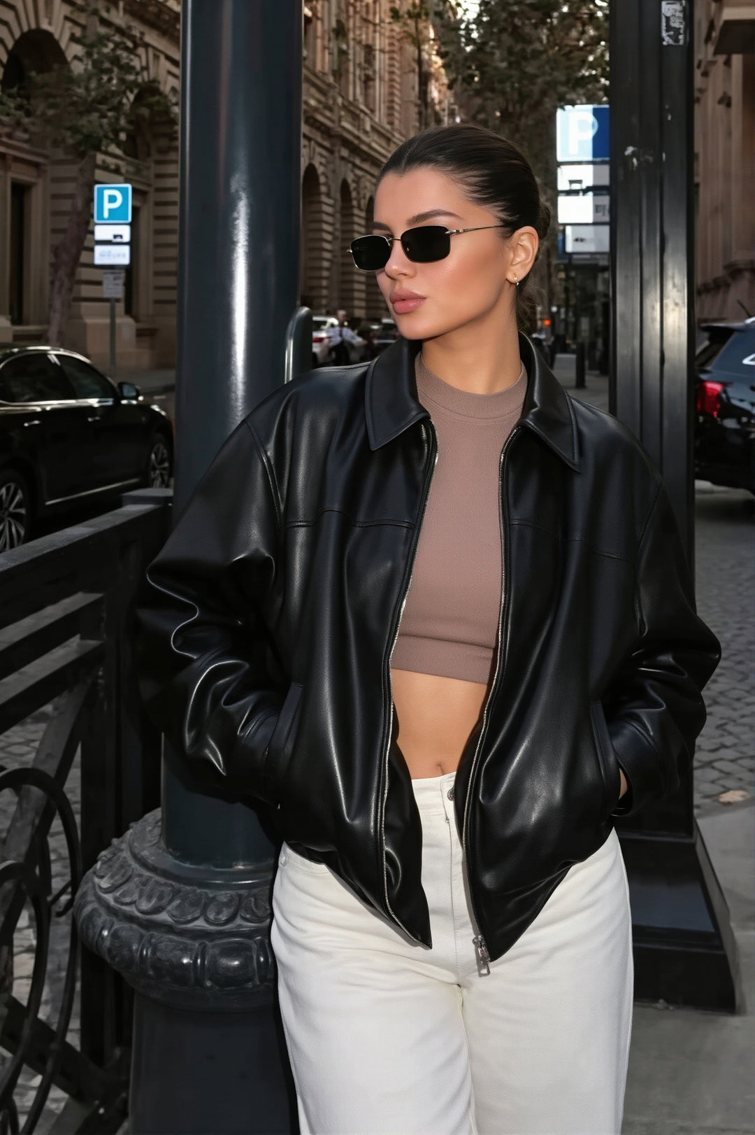 Veste oversize pour femme effet cuir à col chemise - Arlet