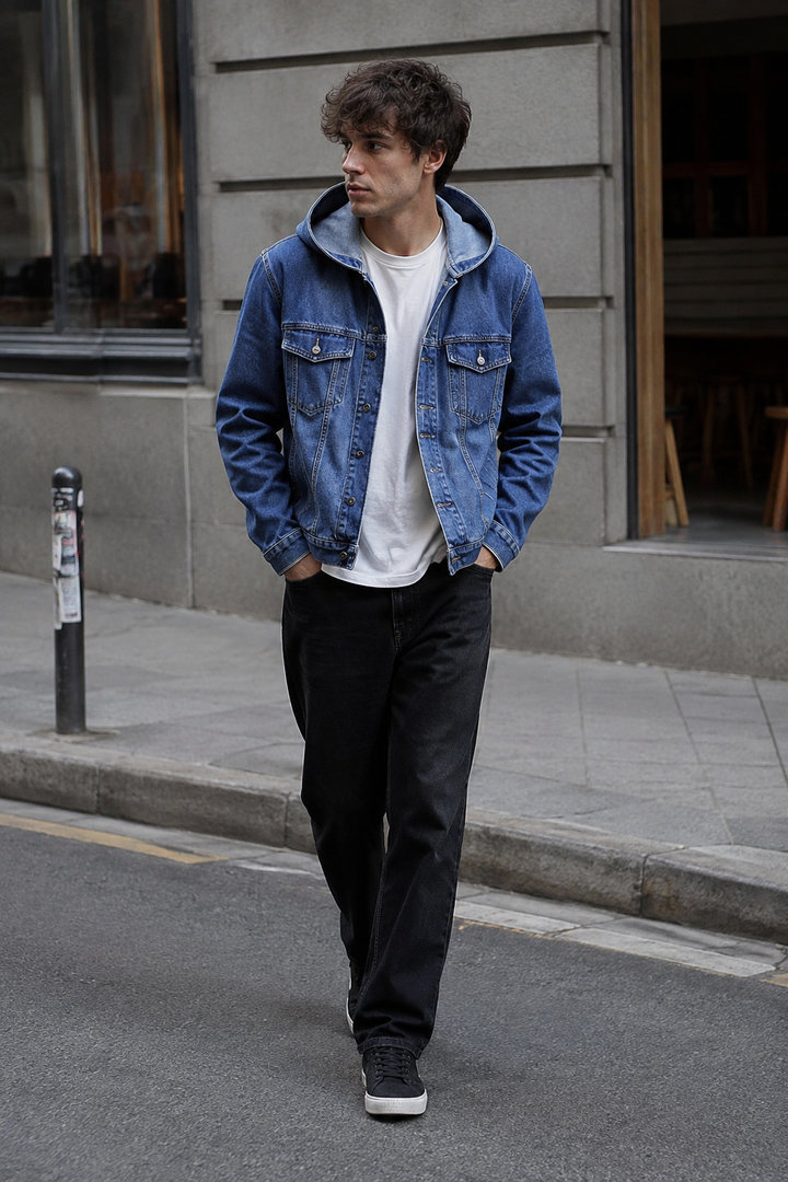 Veste en jean pour homme à capuche, effet délavé - Bennett