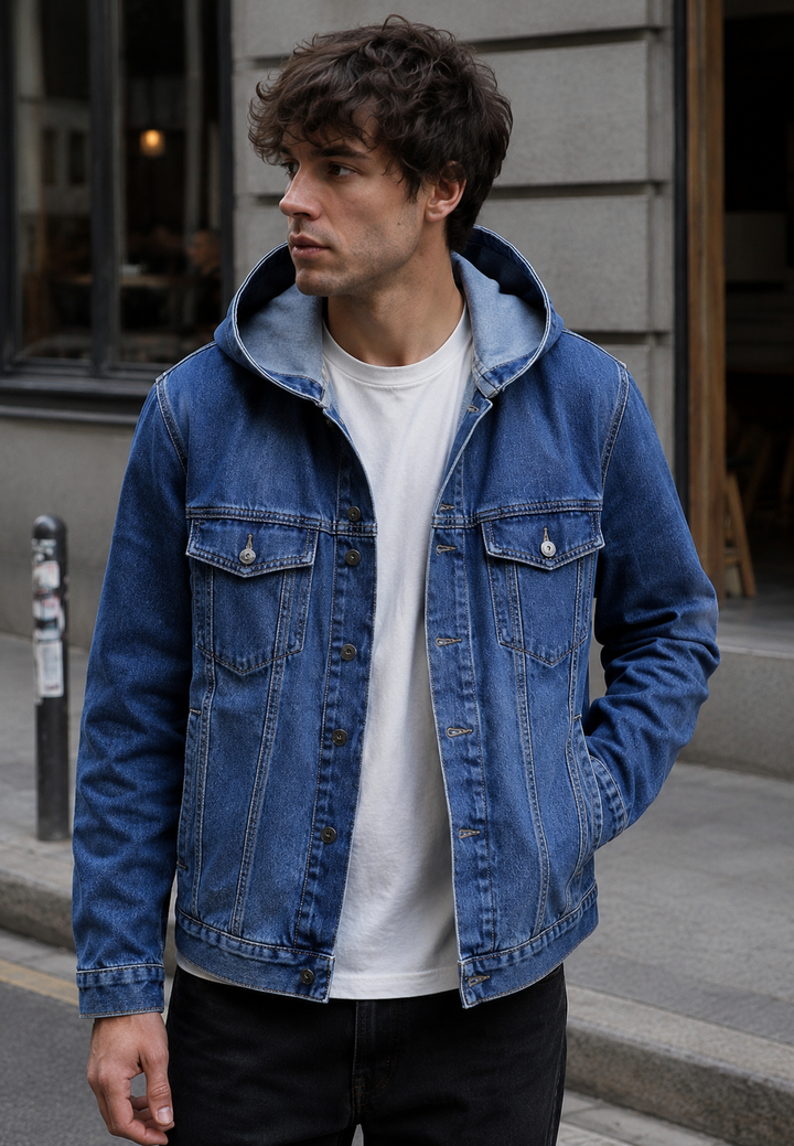 Veste en jean pour homme à capuche, effet délavé - Bennett