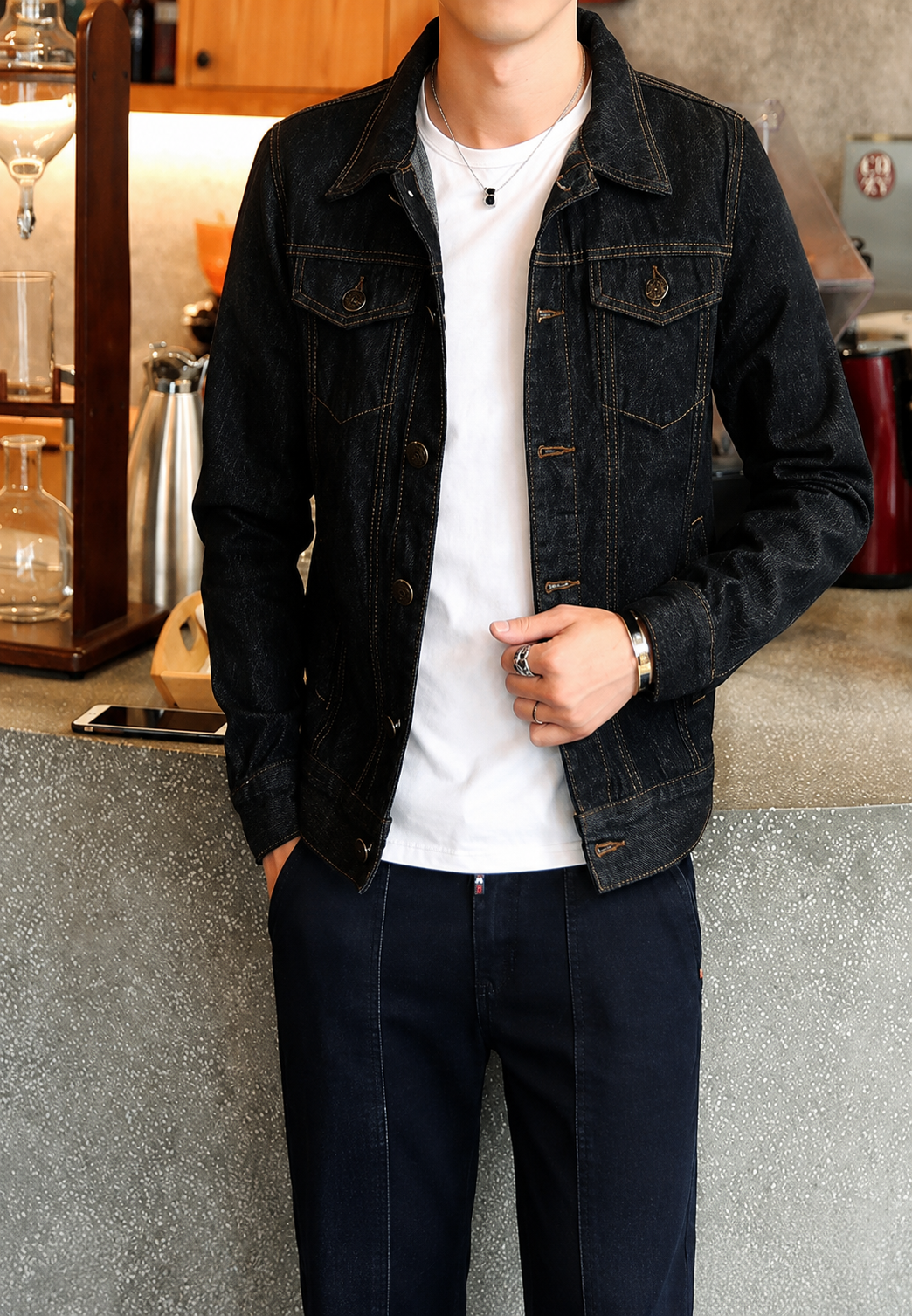 Veste en jean délavée avec poches à rabat - Stellan