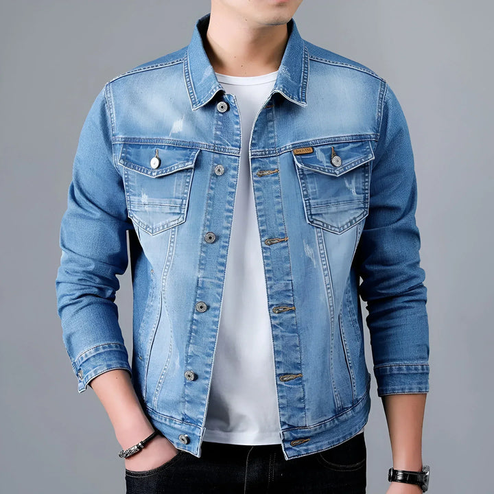 Veste en jean pour homme, effet délavé, poches à rabat - Armand