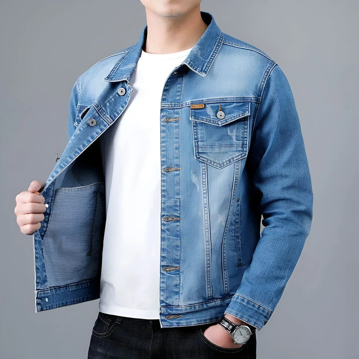 Veste en jean pour homme, effet délavé, poches à rabat - Armand