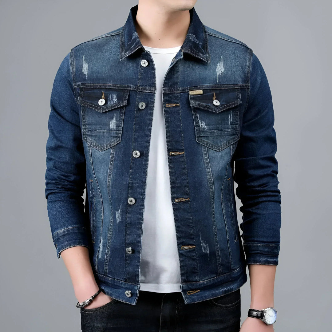 Veste en jean pour homme, effet délavé, poches à rabat - Armand