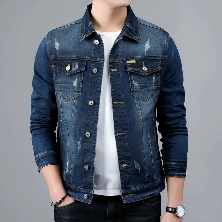 Veste en jean pour homme, effet délavé, poches à rabat - Armand