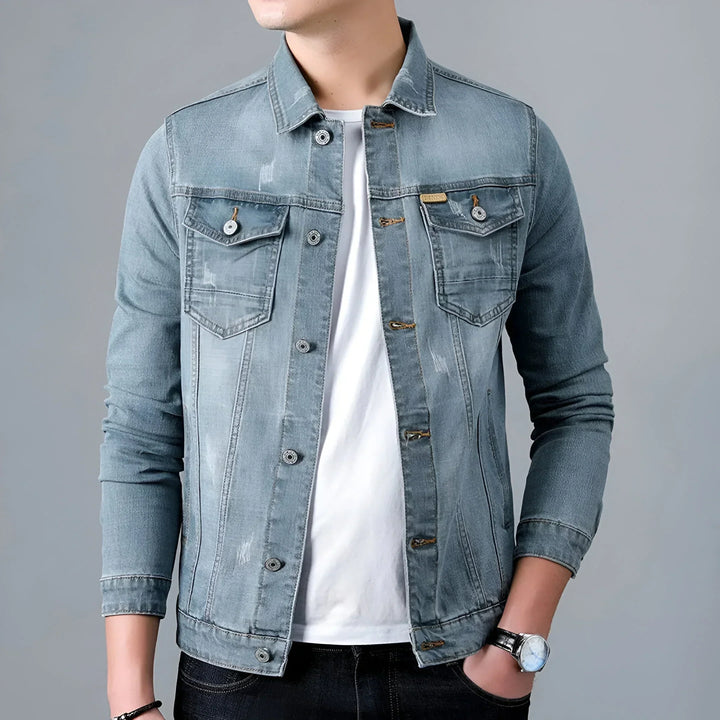Veste en jean pour homme, effet délavé, poches à rabat - Armand
