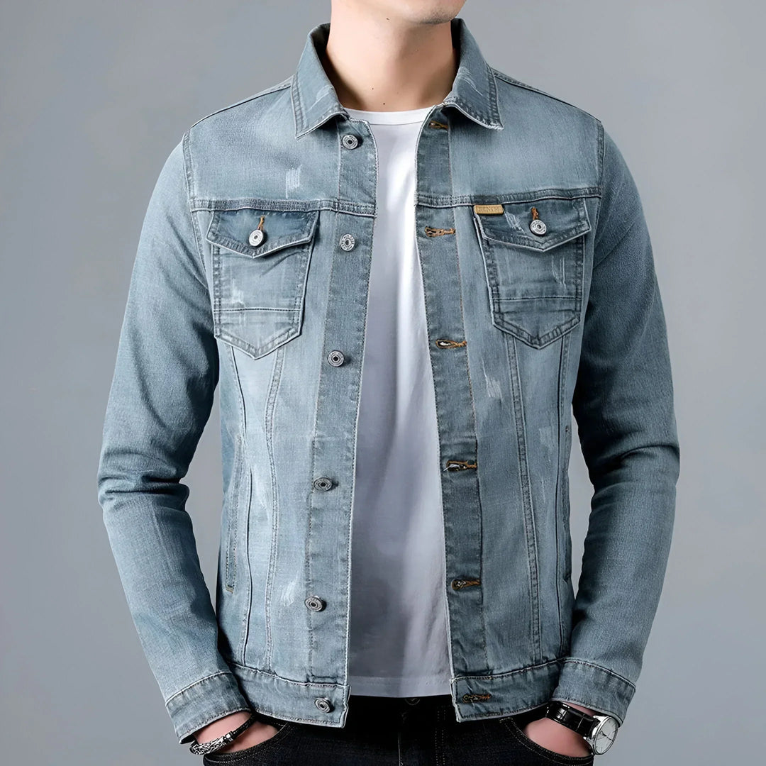 Veste en jean pour homme, effet délavé, poches à rabat - Armand