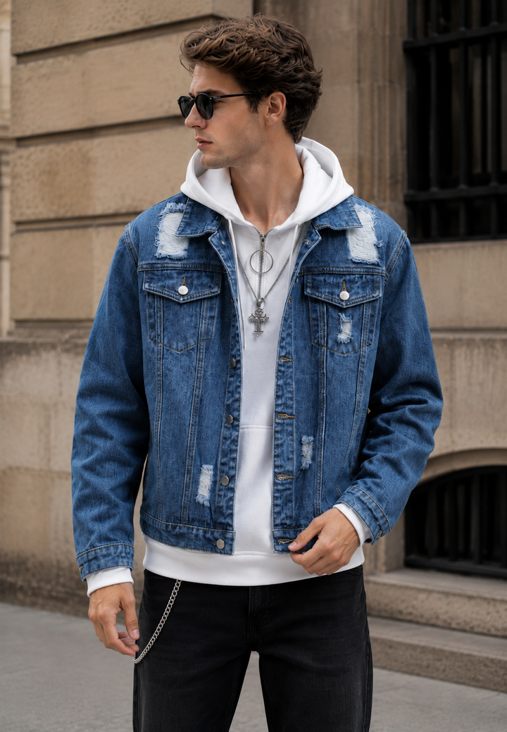 Veste en jean effet délavé avec déchirures - Jannik