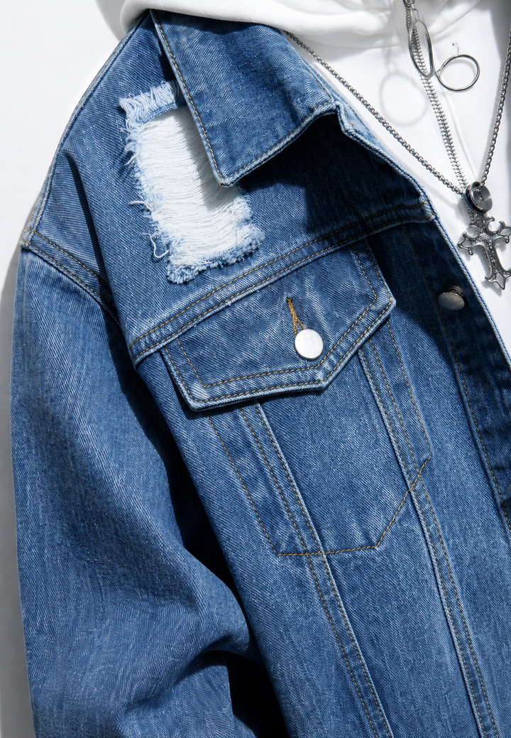 Veste en jean effet délavé avec déchirures - Jannik