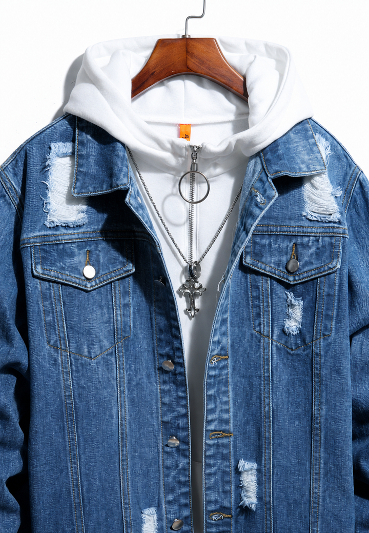 Veste en jean effet délavé avec déchirures - Jannik