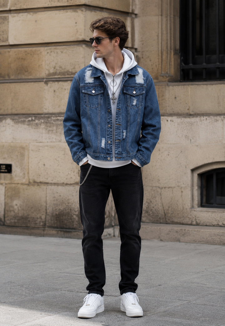 Veste en jean effet délavé avec déchirures - Jannik