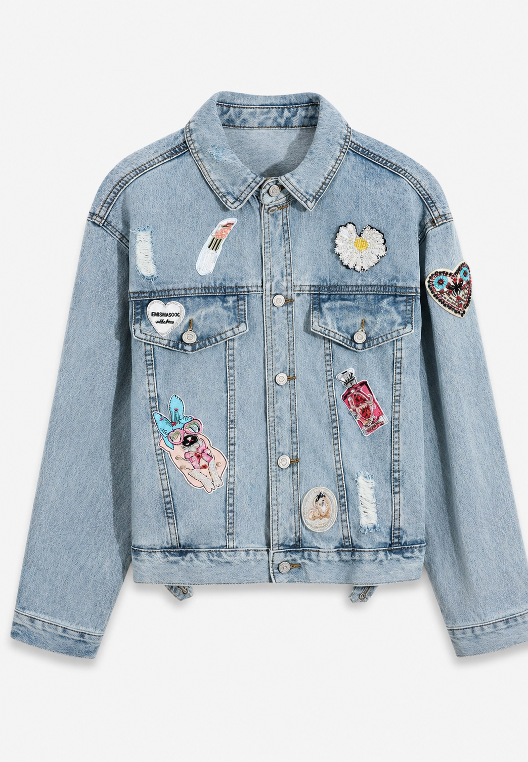 Veste en jean courte pour femme avec empiècements et effet délavé - Odette