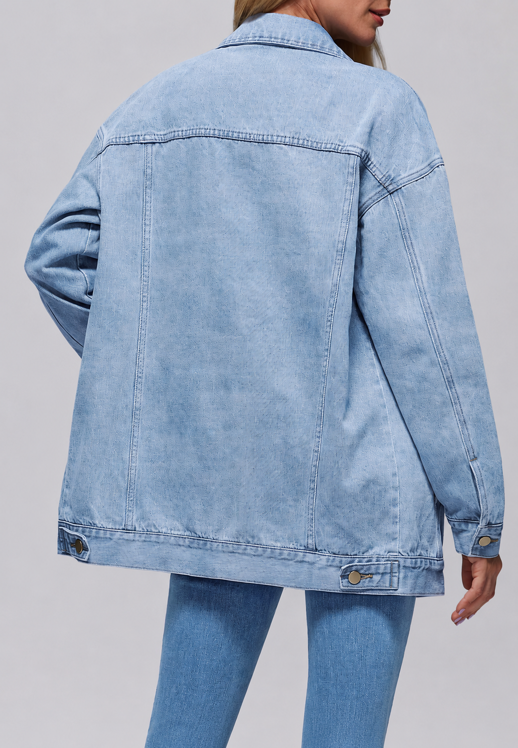 Veste en jean oversize longue pour femme avec poches à rabat - Eira