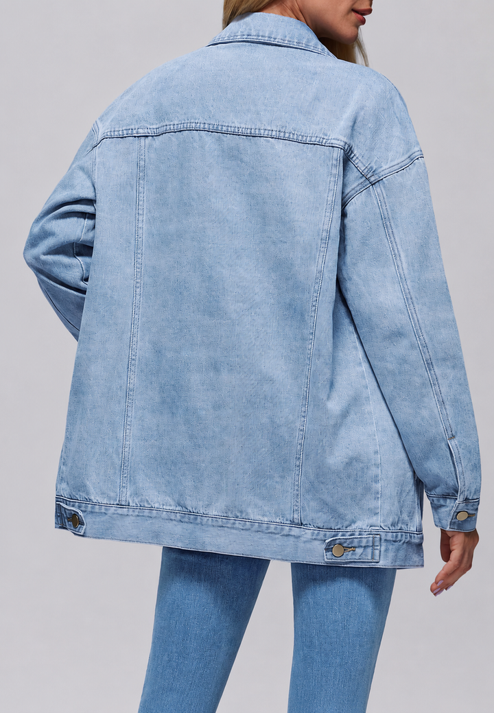 Veste en jean oversize longue pour femme avec poches à rabat - Eira