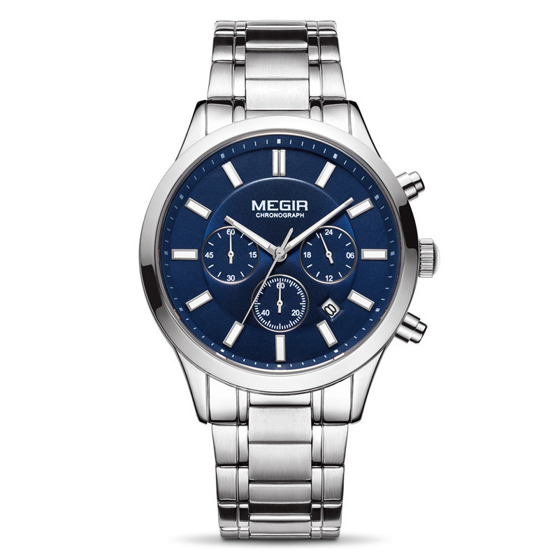 Montre de sport en acier inoxydable pour hommes, chronographe