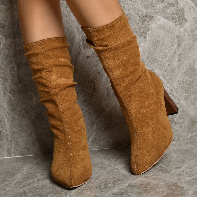 Bottes à talon haut effet daim pour femmes - Vaelinne