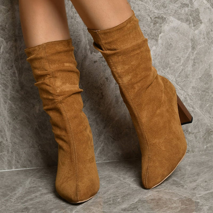 Bottes à talon haut effet daim pour femmes - Vaelinne