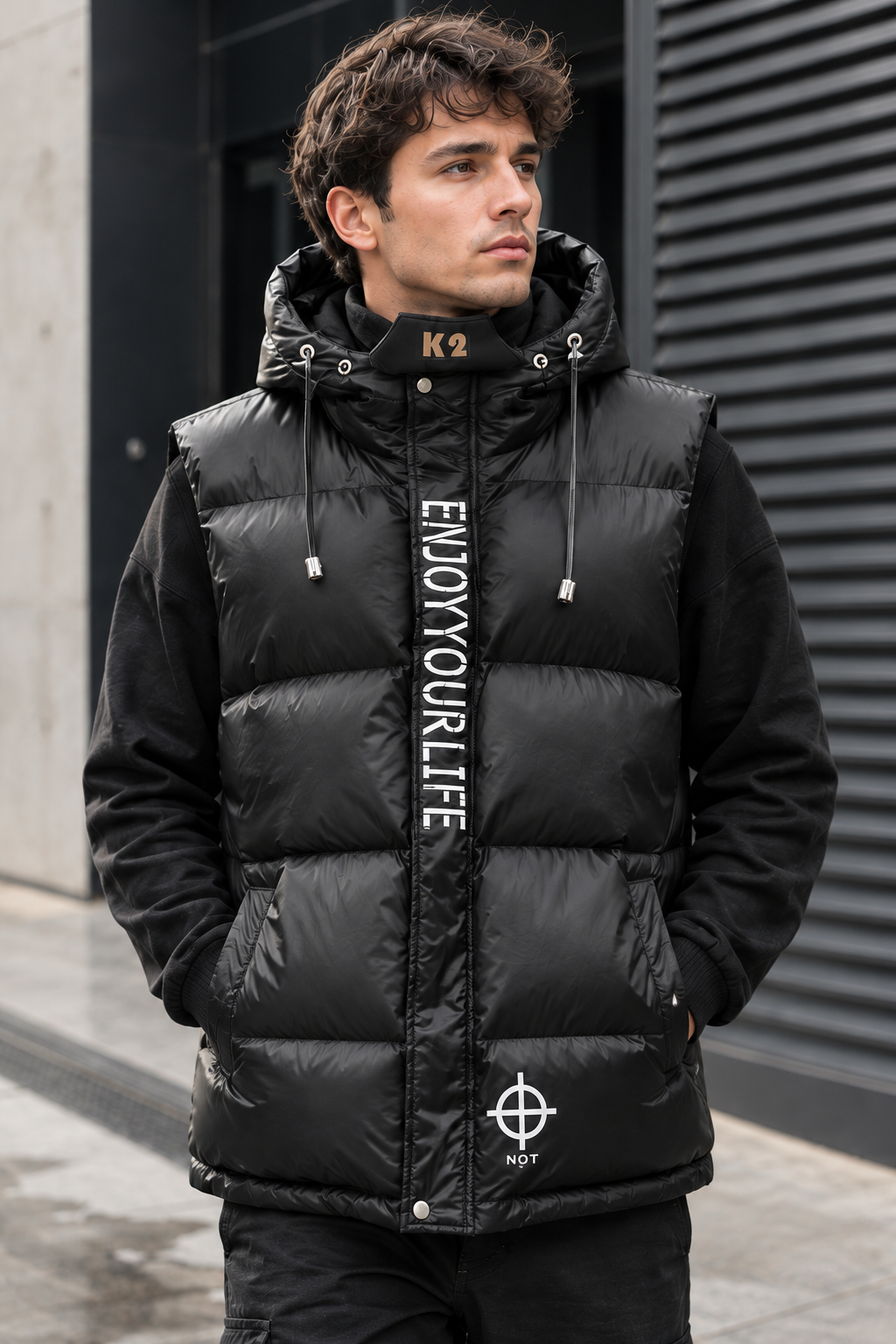Doudoune sans manches homme capuche réglable finition brillante style urbain - Keldan