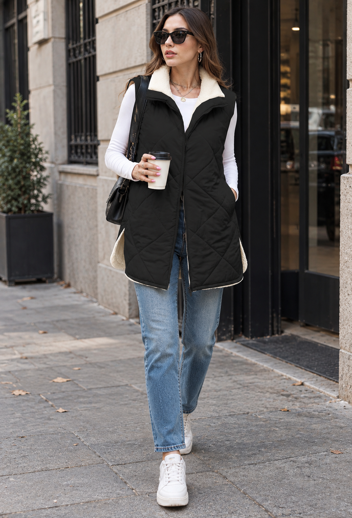 Gilet matelassé réversible pour femme, effet fourrure - Solange