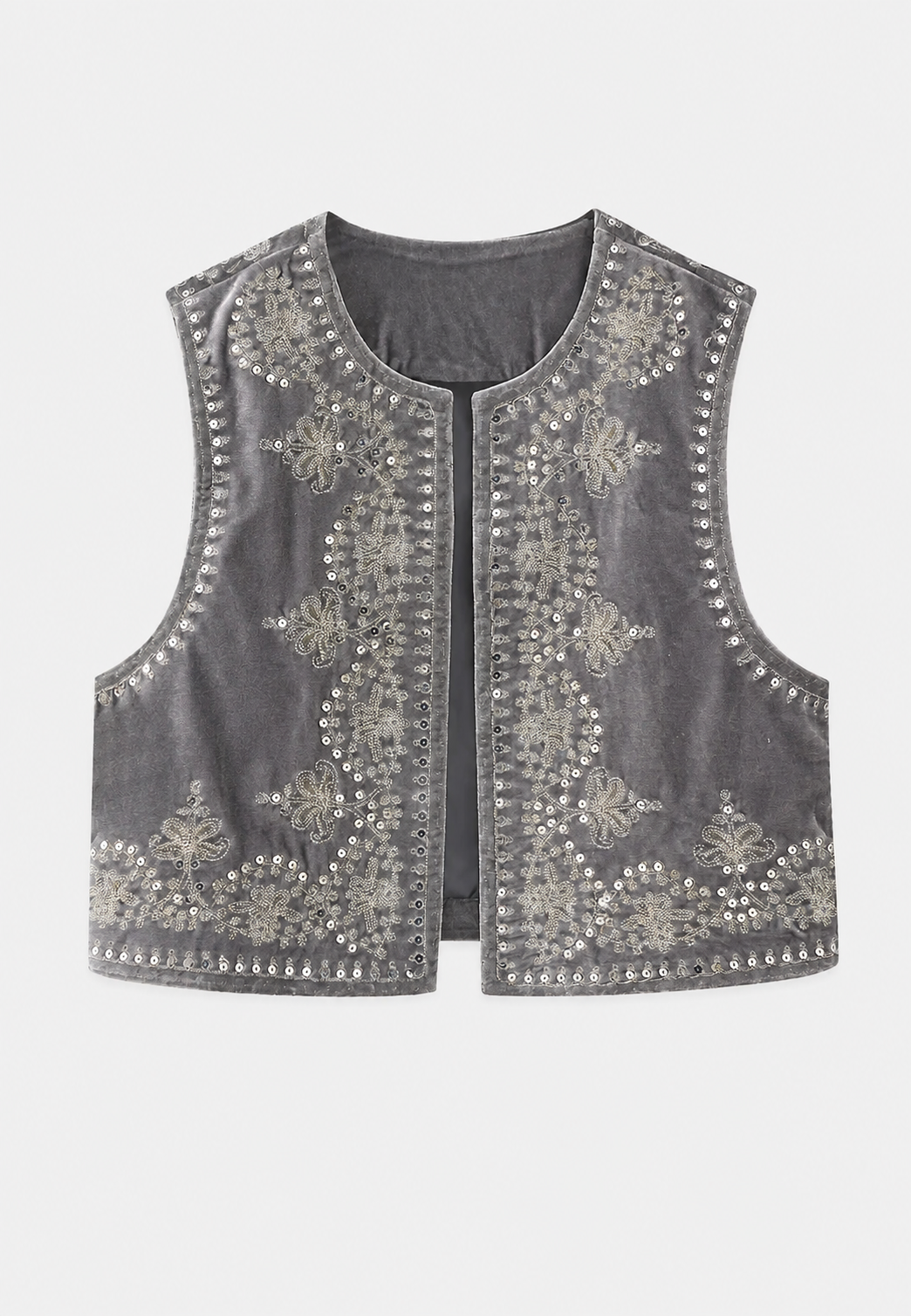 Gilet femme en velours à motifs floraux brodés - Celina