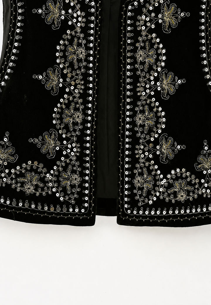 Gilet femme en velours à motifs floraux brodés - Celina