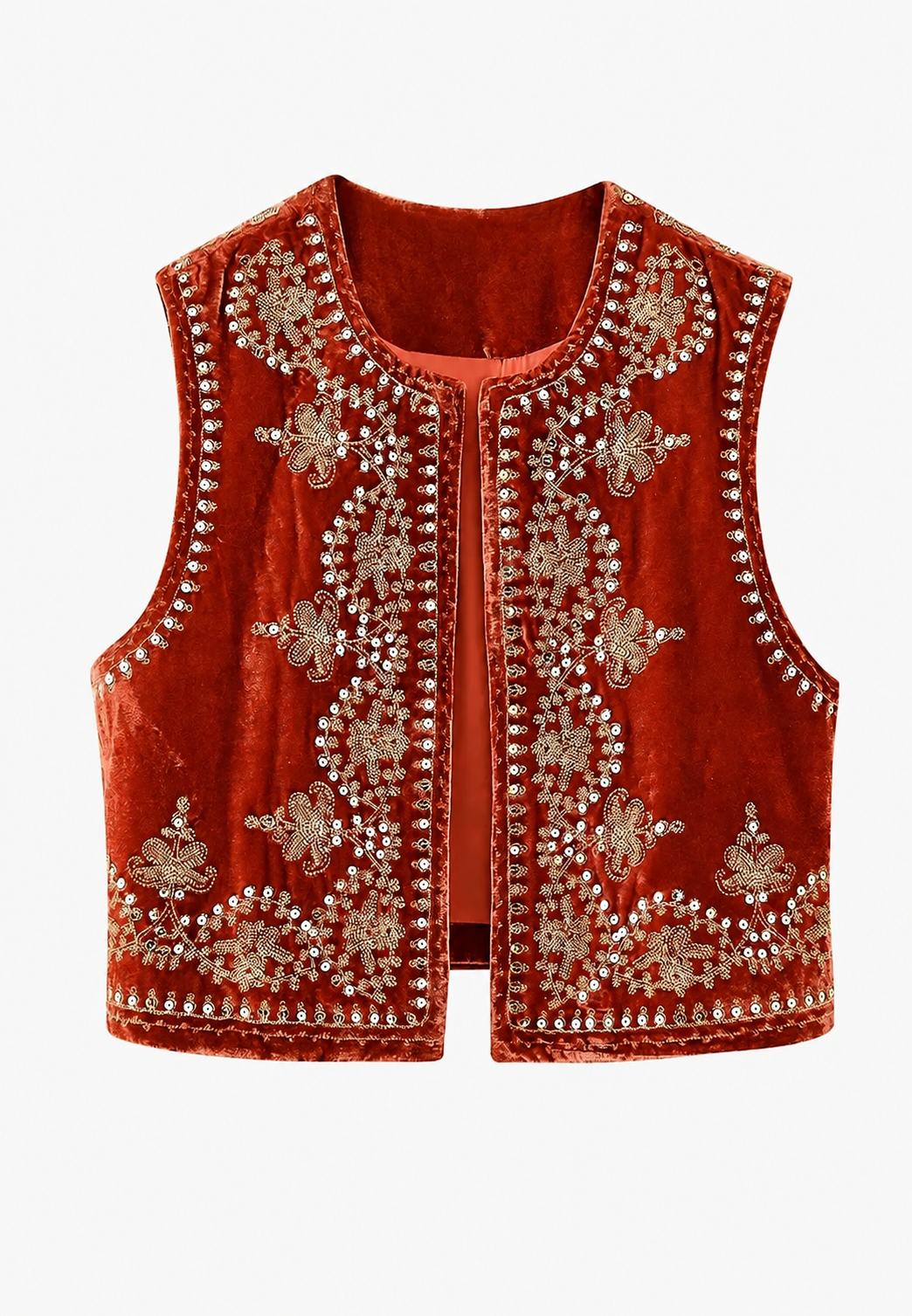 Gilet femme en velours à motifs floraux brodés - Celina